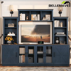 Bellemave® Wall Unit Entertainment Center with Charging Station and USB Charging for TVs,Modern TV Stand with Large Storage Cabinet, Blue - Bellemave