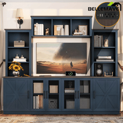 Bellemave® Wall Unit Entertainment Center with Charging Station and USB Charging for TVs,Modern TV Stand with Large Storage Cabinet, Blue - Bellemave
