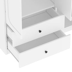 Bellemave® White Multifunctional Wardrobe with Convertible Desk & Storage Drawers | 2 - Door Wooden Closet for Bedroom, Laundry Room, Hallway | Multi - Storage Wardrobe with Hanging Rod & Shelves - Bellemave