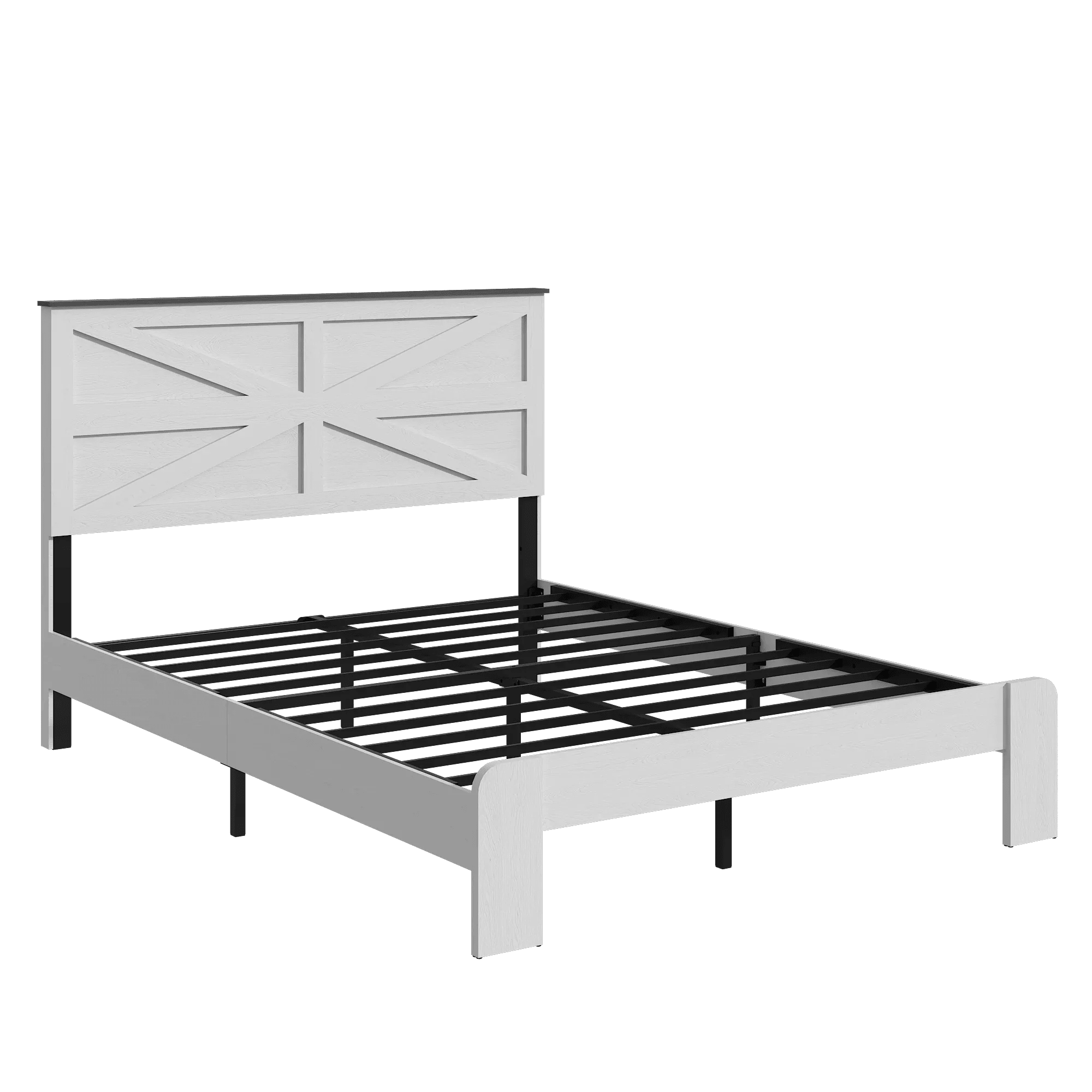 Bellemave® White Solid Wood Platform Bed with Headboard, Footboard & Storage - Bellemave