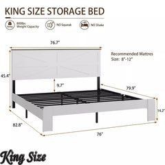 Bellemave® White Solid Wood Platform Bed with Headboard, Footboard & Storage - Bellemave
