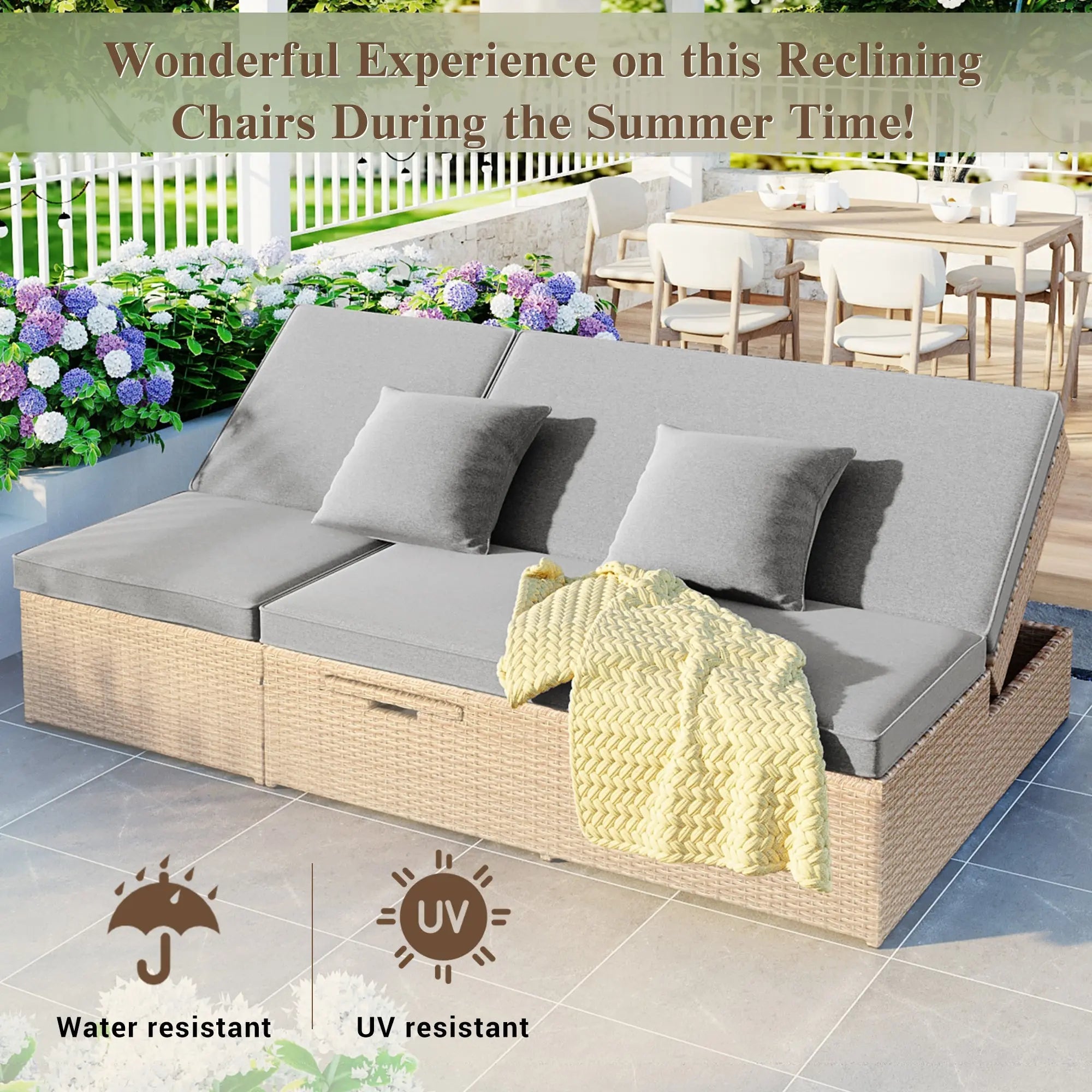 Bellemave® Wicker Rattan Patio Reclining Chairs with Adjustable Backrest and Seat - Bellemave