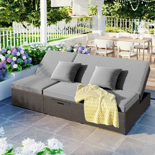Bellemave® Wicker Rattan Patio Reclining Chairs with Adjustable Backrest and Seat - Bellemave