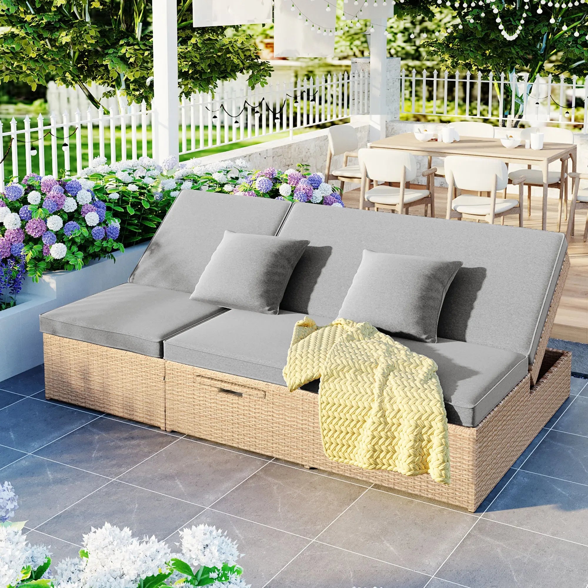 Bellemave® Wicker Rattan Patio Reclining Chairs with Adjustable Backrest and Seat - Bellemave