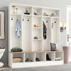 Bellemave® Wide Design Hall Tree with Storage Bench, Cube Storage,Shelves, 8 Hooks - Bellemave