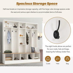 Bellemave® Wide Design Hall Tree with Storage Bench, Cube Storage,Shelves, 8 Hooks - Bellemave
