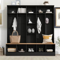 Bellemave® Wide Design Hall Tree with Storage Bench, Cube Storage,Shelves, 8 Hooks - Bellemave