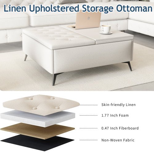Bellemave® Wide Square Upholstered Storage Benches Coffee Table with Lift Top - Bellemave