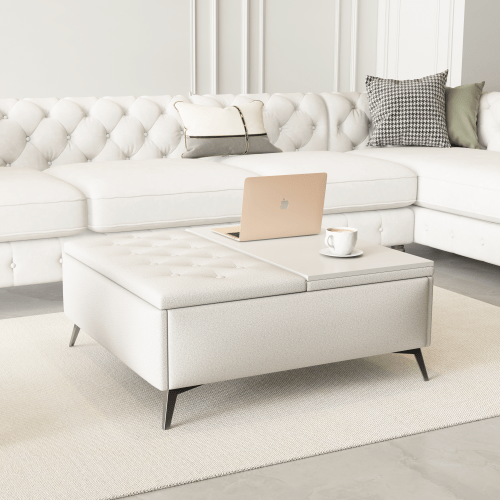 Bellemave® Wide Square Upholstered Storage Benches Coffee Table with Lift Top - Bellemave