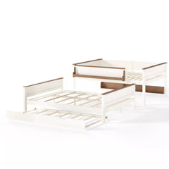Bellemave® Wood Bunk Bed with Pull-Out Trundle, Storage Shelf, Convertible Detachable Bunk Bed Frame - Bellemave