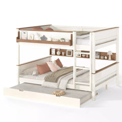 Bellemave® Wood Bunk Bed with Pull-Out Trundle, Storage Shelf, Convertible Detachable Bunk Bed Frame - Bellemave