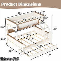 Bellemave® Wood Bunk Bed with Pull-Out Trundle, Storage Shelf, Convertible Detachable Bunk Bed Frame - Bellemave