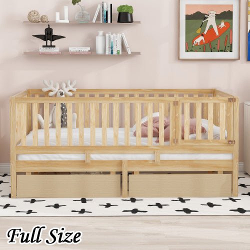 Bellemave® Wood Daybed with Fence Guardrails and 2 Drawers - Bellemave