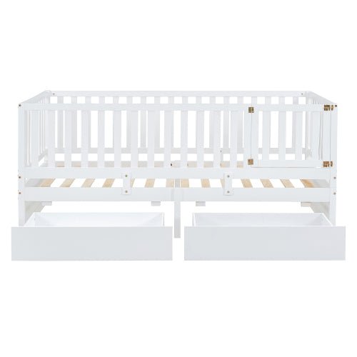 Bellemave® Wood Daybed with Fence Guardrails and 2 Drawers - Bellemave