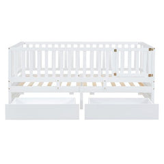 Bellemave® Wood Daybed with Fence Guardrails and 2 Drawers - Bellemave