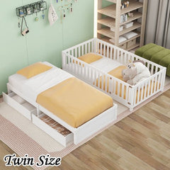 Bellemave® Wood Daybed with Fence Guardrails and 2 Drawers - Bellemave