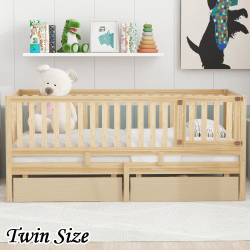 Bellemave® Wood Daybed with Fence Guardrails and 2 Drawers - Bellemave