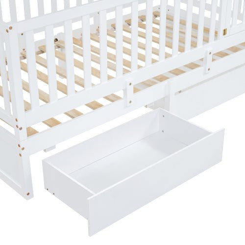 Bellemave® Wood Daybed with Fence Guardrails and 2 Drawers - Bellemave