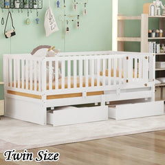 Bellemave® Wood Daybed with Fence Guardrails and 2 Drawers - Bellemave
