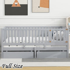 Bellemave® Wood Daybed with Fence Guardrails and 2 Drawers - Bellemave