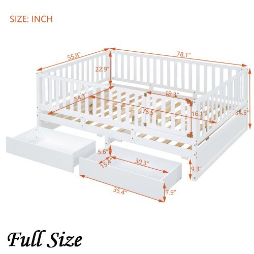 Bellemave® Wood Daybed with Fence Guardrails and 2 Drawers - Bellemave