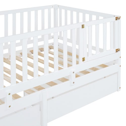 Bellemave® Wood Daybed with Fence Guardrails and 2 Drawers - Bellemave