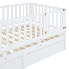 Bellemave® Wood Daybed with Fence Guardrails and 2 Drawers - Bellemave