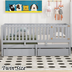 Bellemave® Wood Daybed with Fence Guardrails and 2 Drawers - Bellemave