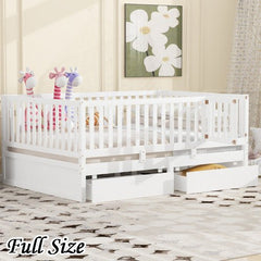 Bellemave® Wood Daybed with Fence Guardrails and 2 Drawers - Bellemave