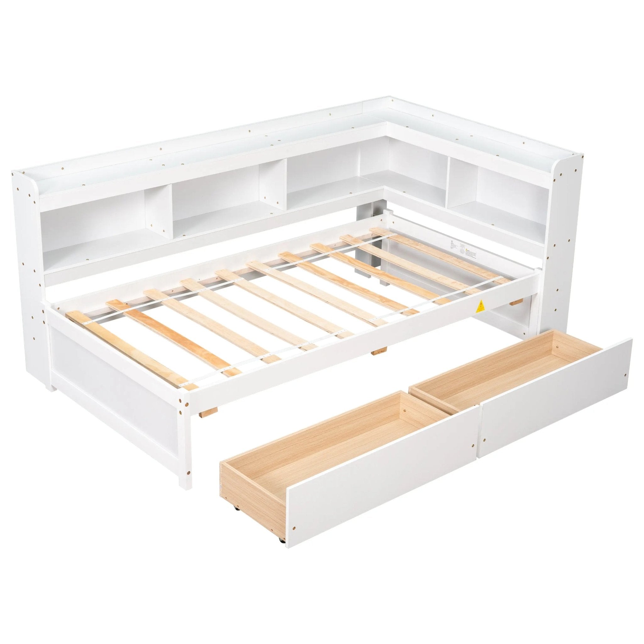 Bellemave® Wood Daybed with L - shaped Bookcases and Drawers - Bellemave