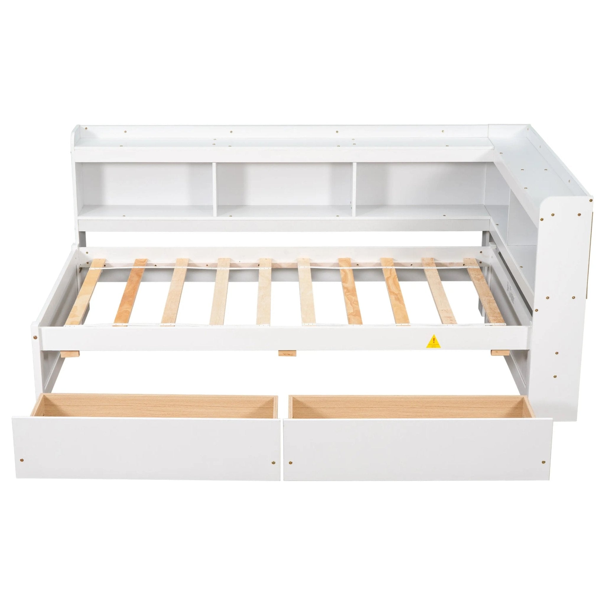 Bellemave® Wood Daybed with L - shaped Bookcases and Drawers - Bellemave