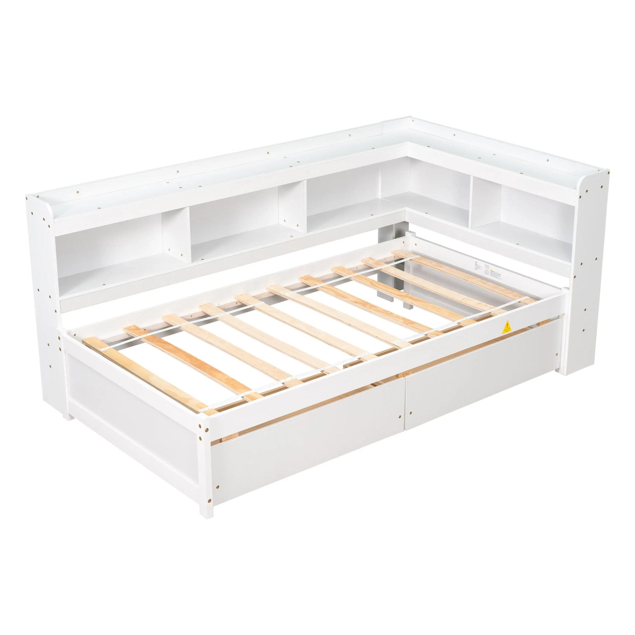 Bellemave® Wood Daybed with L - shaped Bookcases and Drawers - Bellemave