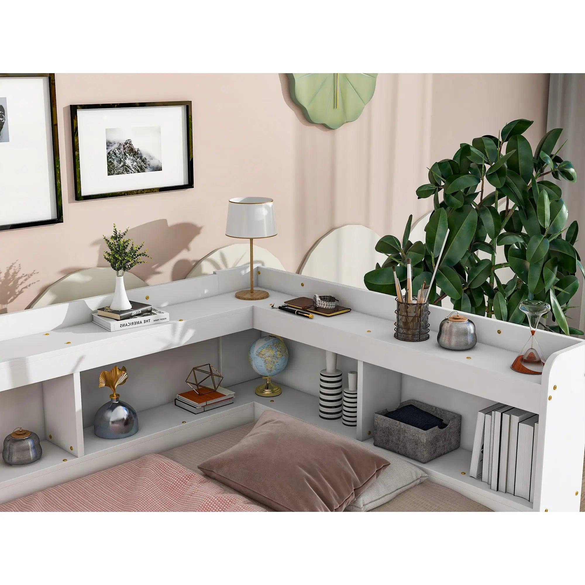 Bellemave® Wood Daybed with L - shaped Bookcases and Drawers - Bellemave
