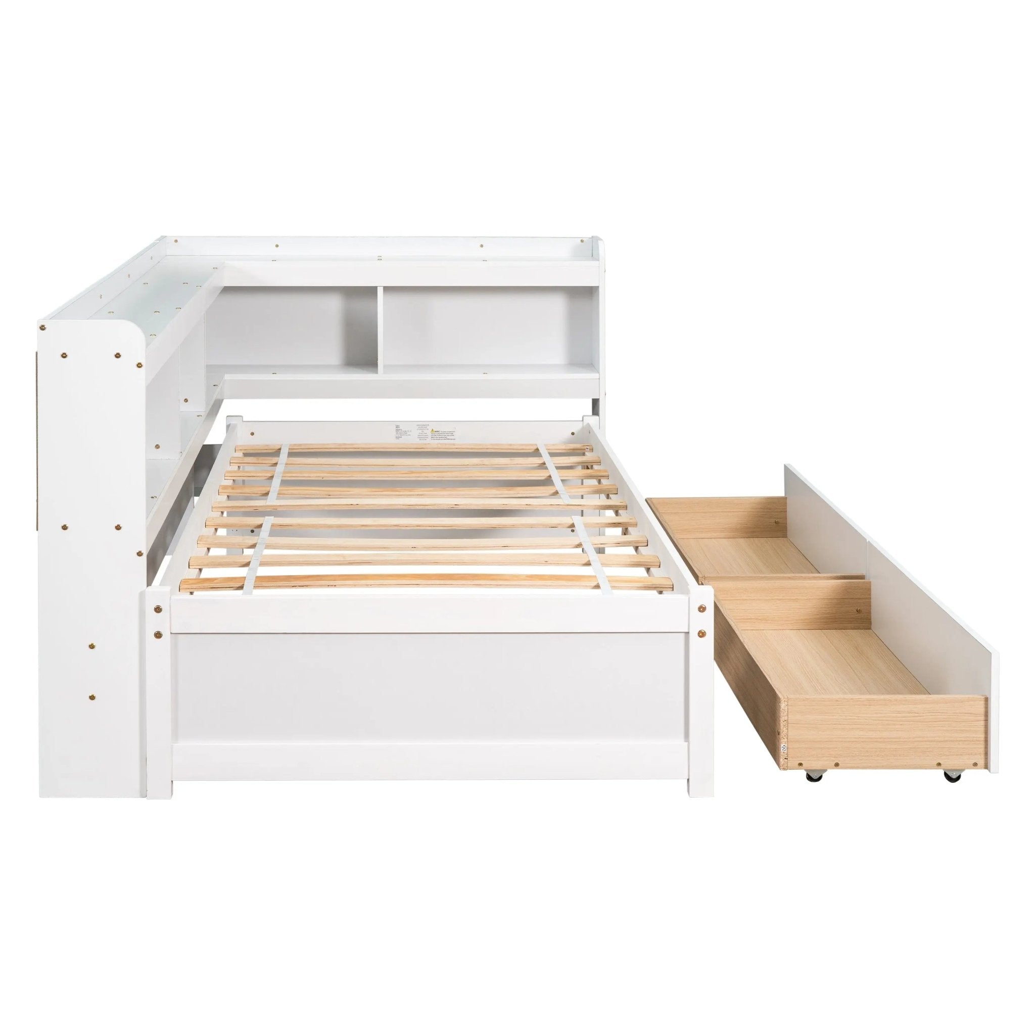 Bellemave® Wood Daybed with L - shaped Bookcases and Drawers - Bellemave