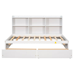 Bellemave® Wood Daybed with Side Bookcase and 2 Drawers - Bellemave