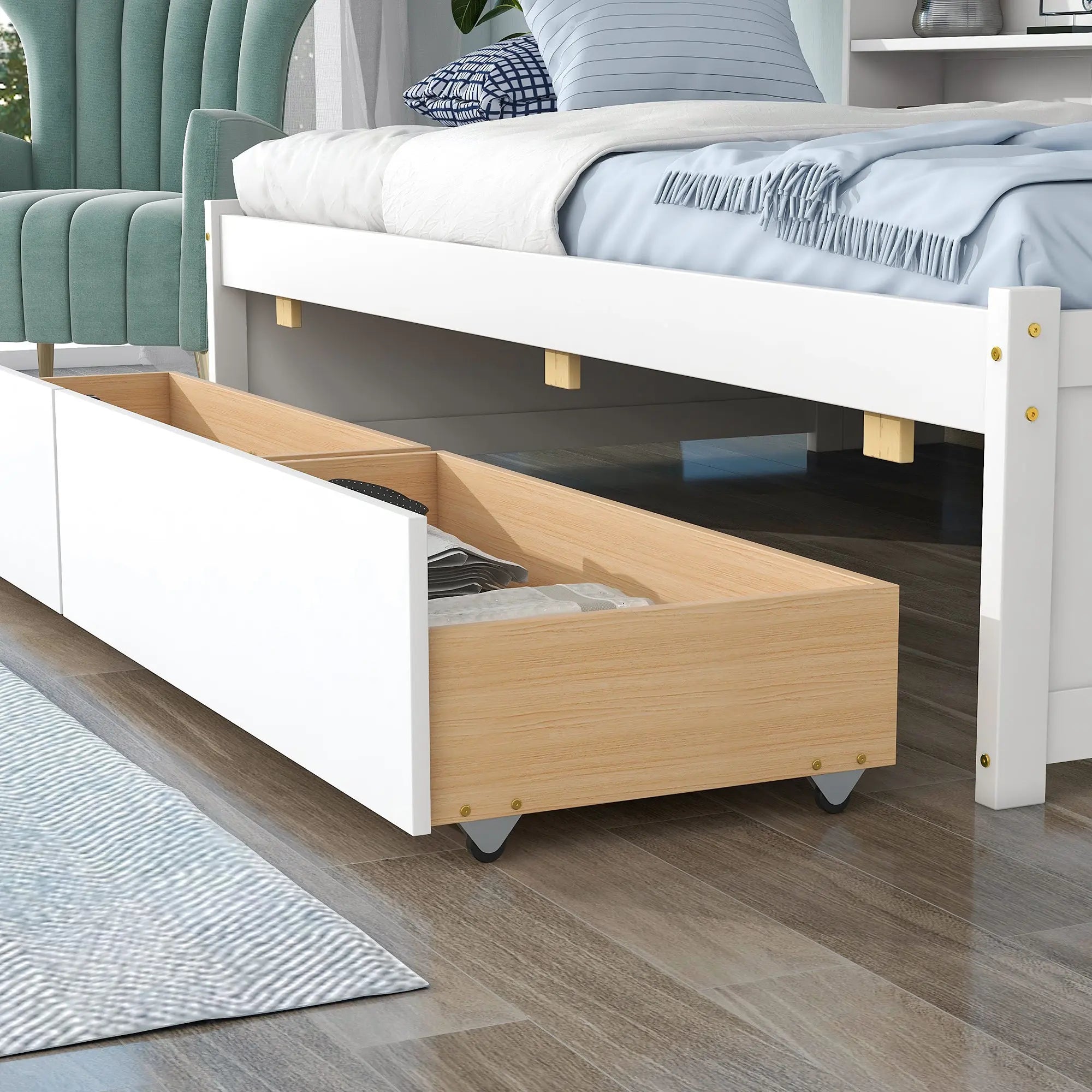 Bellemave® Wood Daybed with Side Bookcase and 2 Drawers - Bellemave