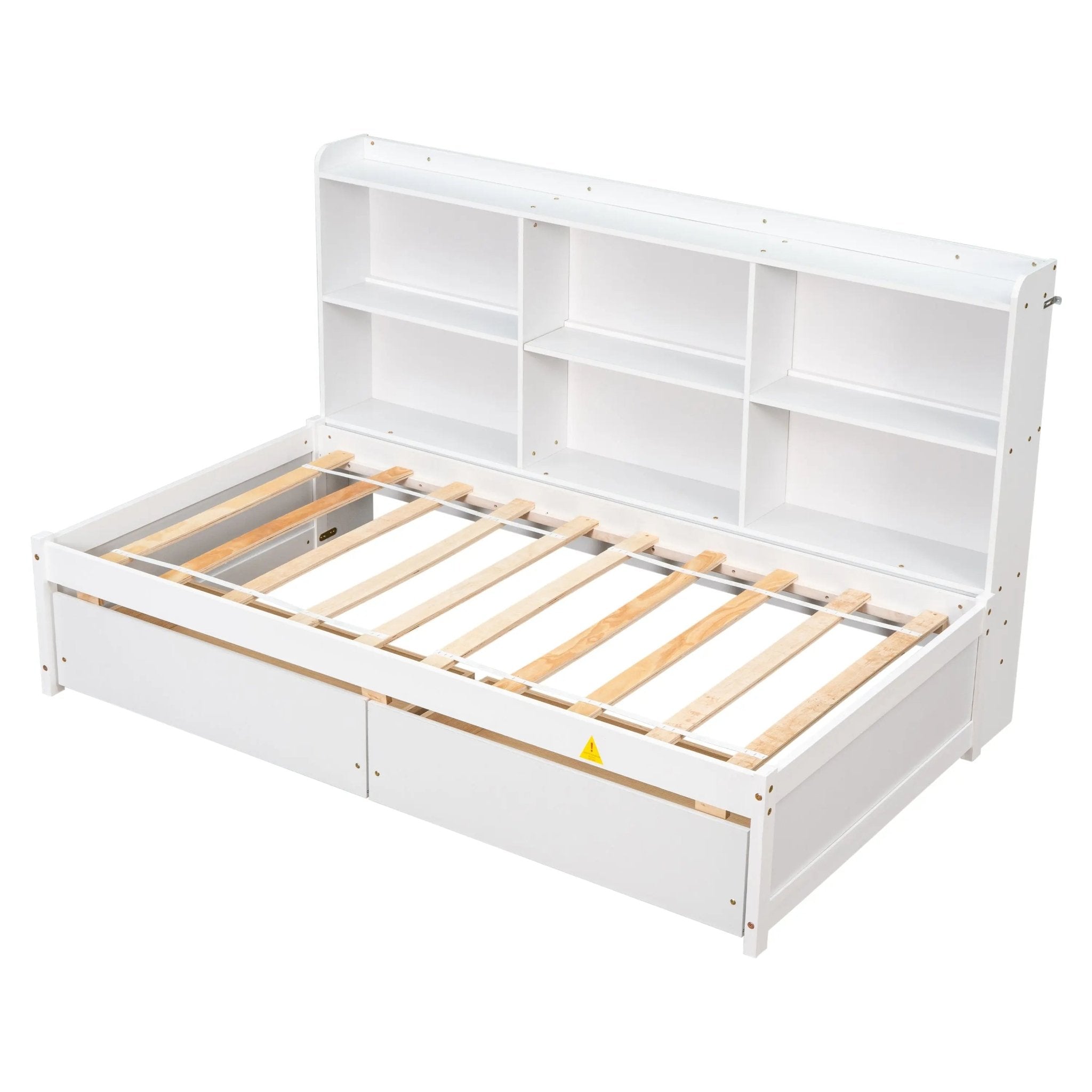Bellemave® Wood Daybed with Side Bookcase and 2 Drawers - Bellemave