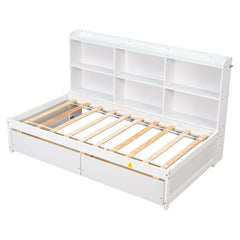Bellemave® Wood Daybed with Side Bookcase and 2 Drawers - Bellemave