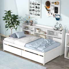 Bellemave® Wood Daybed with Side Bookcase and 2 Drawers - Bellemave