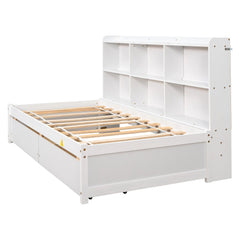Bellemave® Wood Daybed with Side Bookcase and 2 Drawers - Bellemave