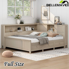 Bellemave® Wood Daybed with Storage Shelves and 3 Drawers - Bellemave