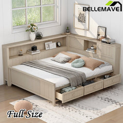 Bellemave® Wood Daybed with Storage Shelves and 3 Drawers - Bellemave