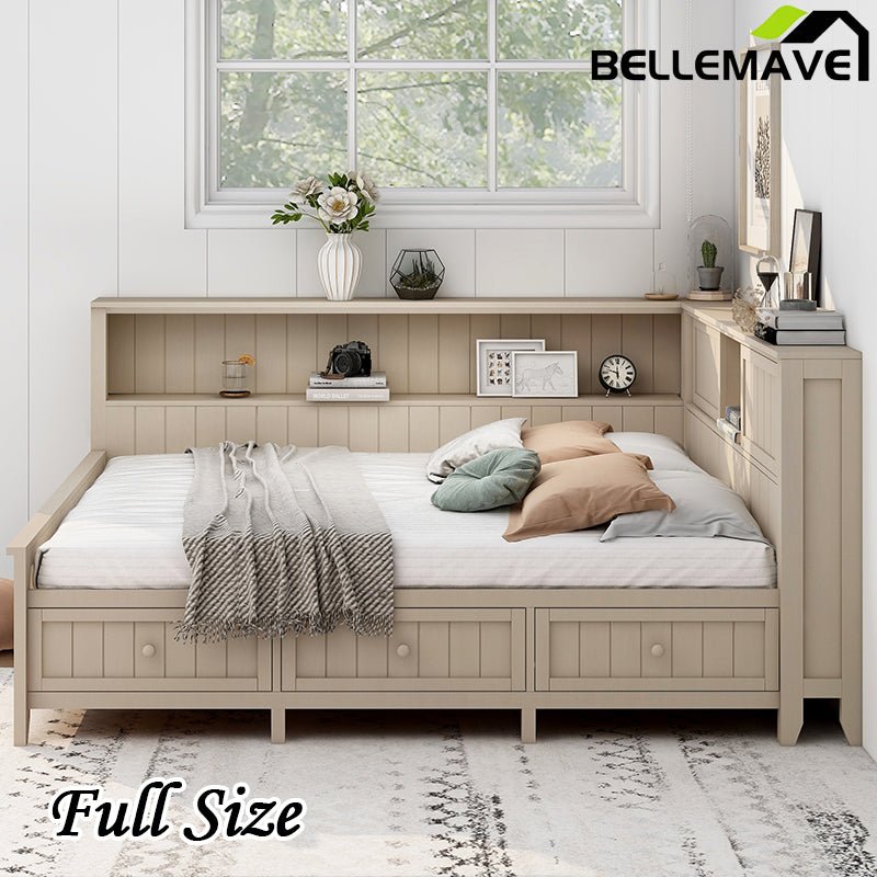 Bellemave® Wood Daybed with Storage Shelves and 3 Drawers - Bellemave