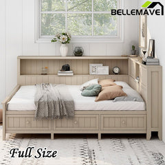 Bellemave® Wood Daybed with Storage Shelves and 3 Drawers - Bellemave
