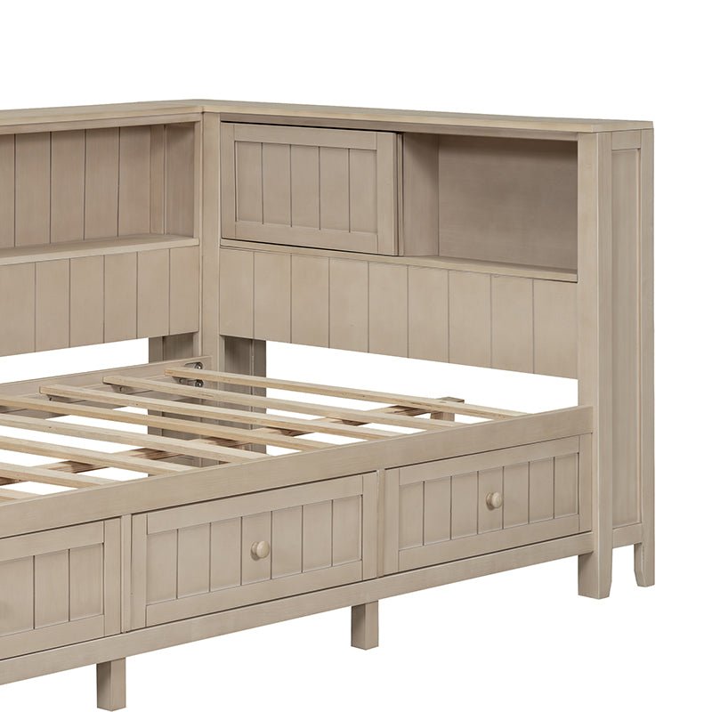 Bellemave® Wood Daybed with Storage Shelves and 3 Drawers - Bellemave