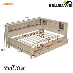 Bellemave® Wood Daybed with Storage Shelves and 3 Drawers - Bellemave