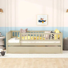Bellemave® Wood Daybed with Trundle and Fence Guardrails - Bellemave