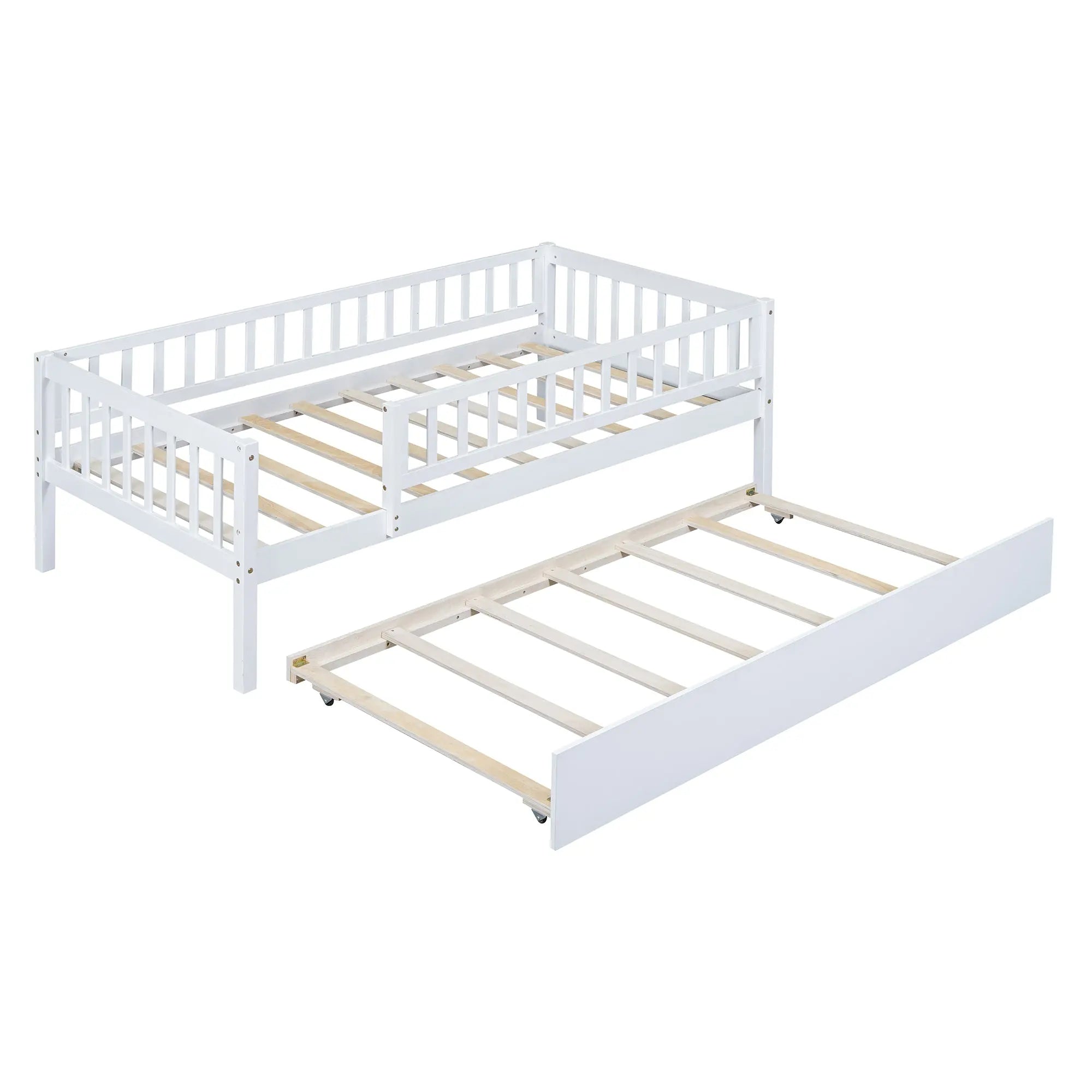 Bellemave® Wood Daybed with Trundle and Fence Guardrails - Bellemave
