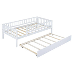 Bellemave® Wood Daybed with Trundle and Fence Guardrails - Bellemave