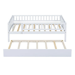 Bellemave® Wood Daybed with Trundle and Fence Guardrails - Bellemave
